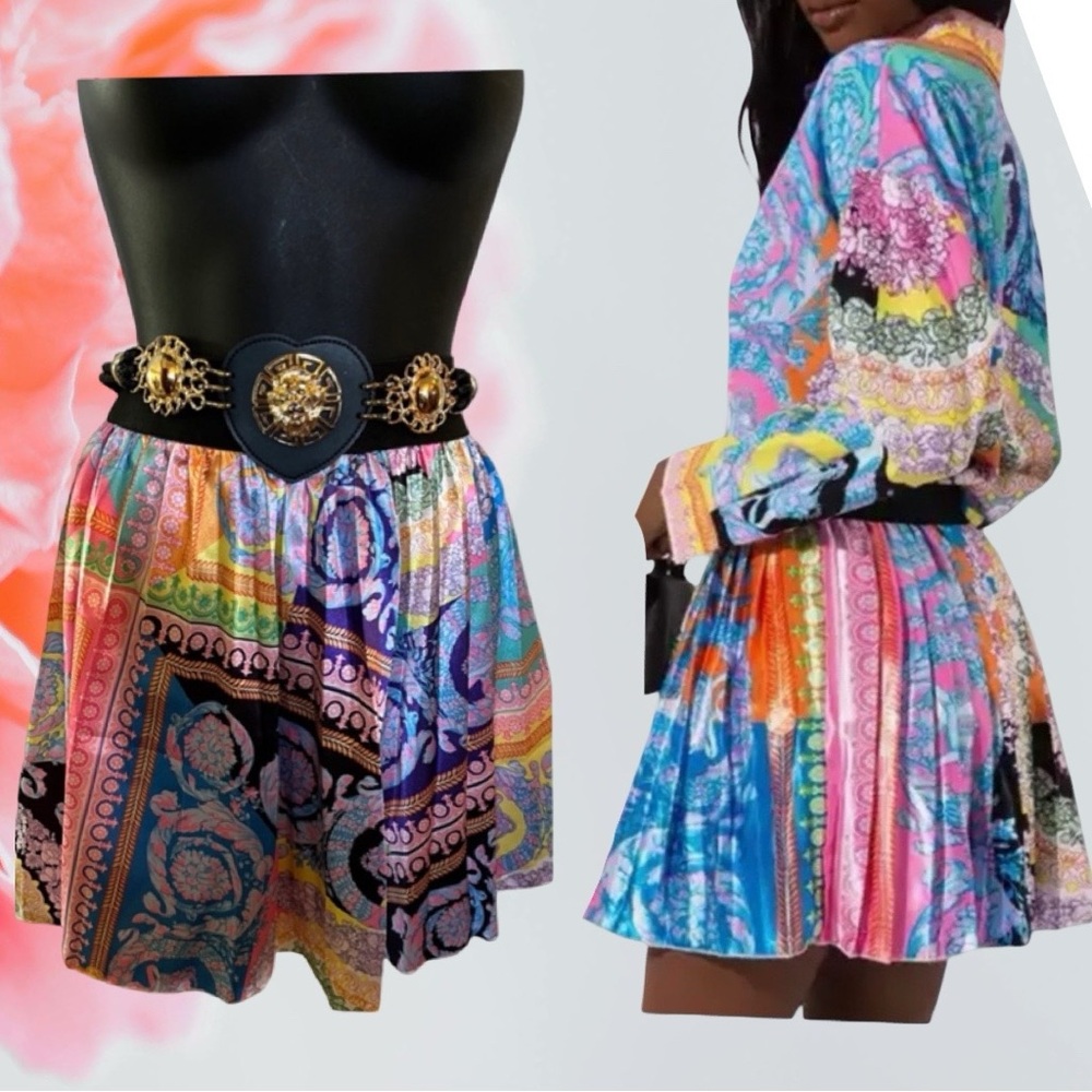 Baroque Paisley Scarf Pleated Skirt